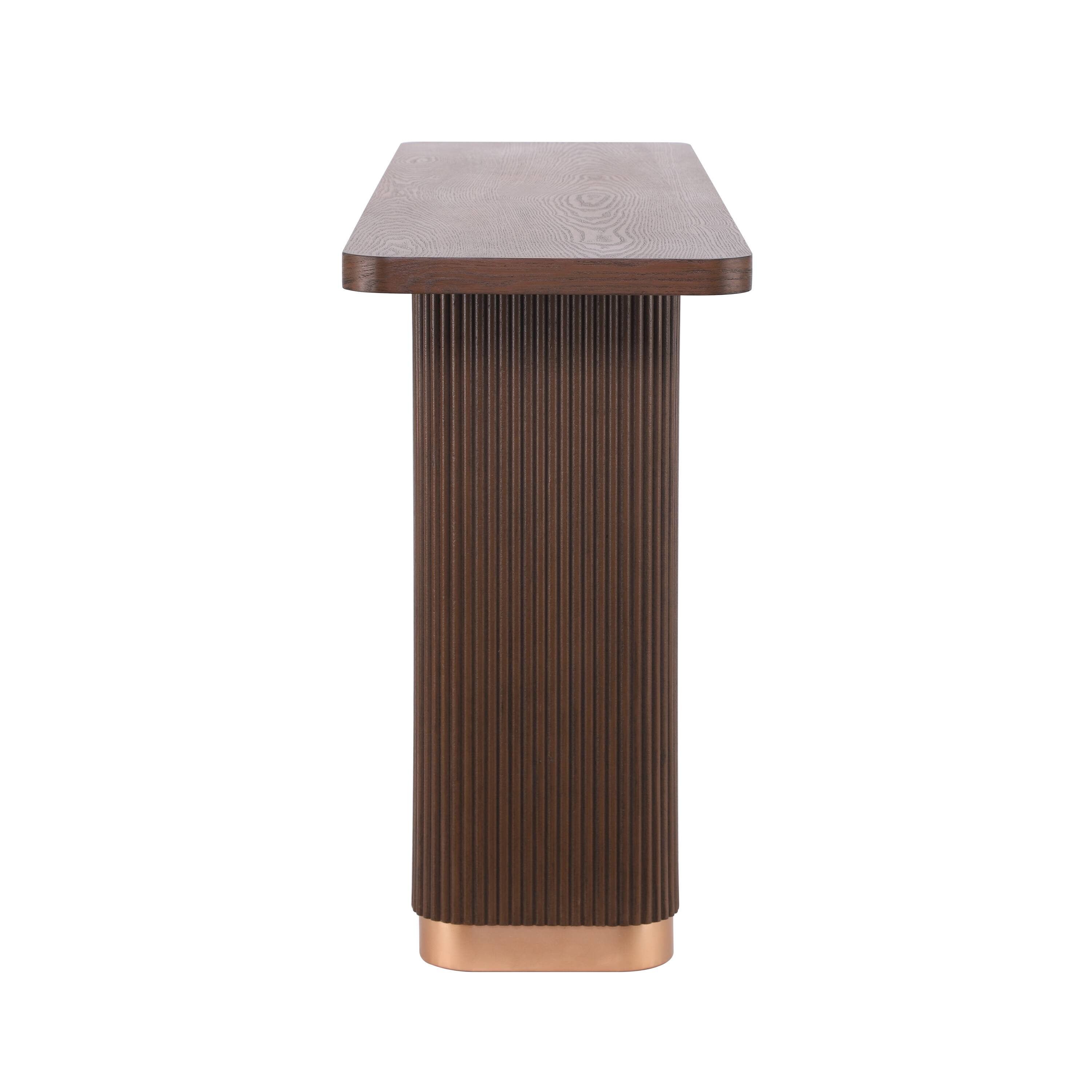 Alt View 1. TinyHomie - Console Table for Entryway Ash Veneer Top Fluted Base with Metal Accent Modern Hallway Table - Brown.