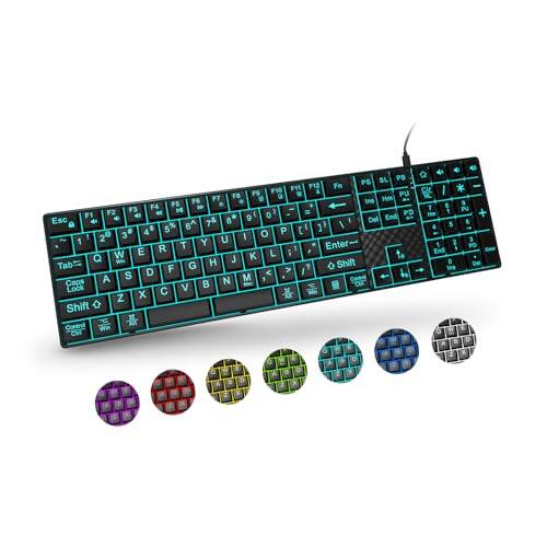 Cedar Assembly - Large Print Backlit Quiet Usb Wired Computer Keyboards Full Size With & 6 Modes Compatible For Windowsmac - Black Wired Keyboard(RGB)-Full size for Mac & Win