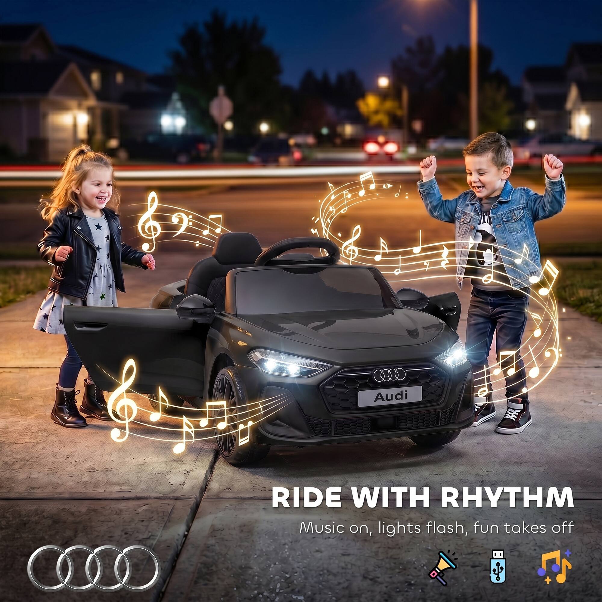 Audi

RIDE WITH RHYTHM
Music on, lights flash, fun takes off