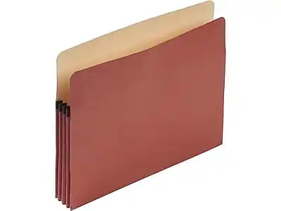 Front. Pendaflex - 100% Recycled Heavy Duty Reinforced File Pocket, 3 1/2" Expansion, Letter Size, Red Fiber - Red.