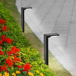 Oumilen - 2-Pack 16.14In Solar Pathway Lights White LED L-Shaped Outdoor Stake Lights