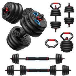 FED Fitness - Adjustable dumbbell set,90lbs Free Weights set with upgraded nut, 5 in 1 Weight Set Used as Kettlebells, Push up Stand - Black