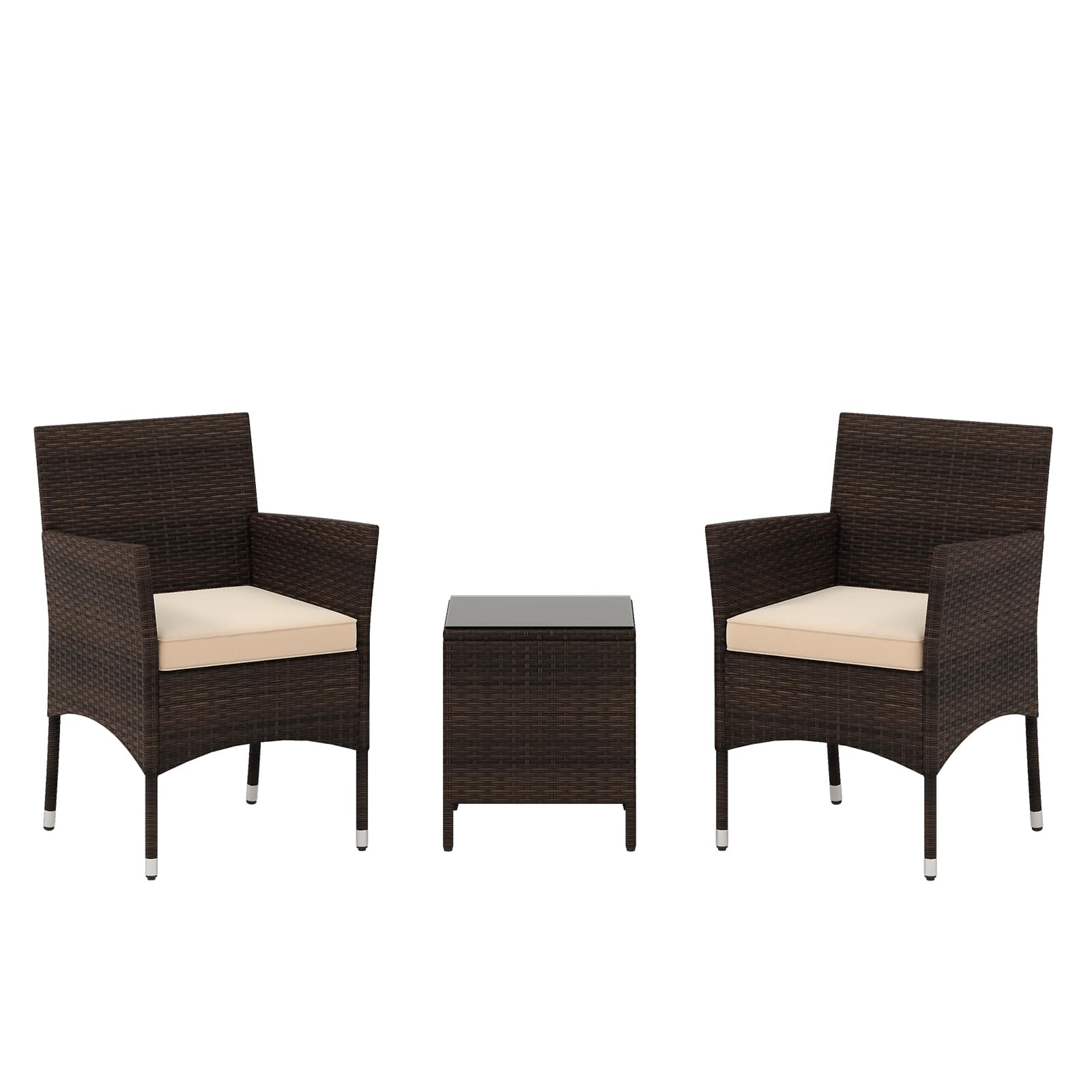 Gymax - 3 PCS Outdoor Conversation Set w/ Cushioned Seat & Tempered Glass Tabletop - Blue