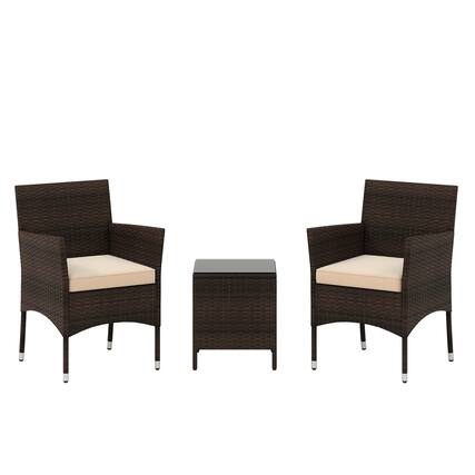 Front. Gymax - Gymax 3 PCS Outdoor Conversation Set w/ Cushioned Seat & Tempered Glass Tabletop - Blue.