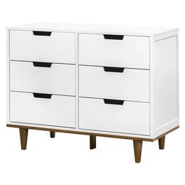 Hivvago - Modern Mid-Century Style 6-Drawer Double Dresser Walnut Wood Finish - White