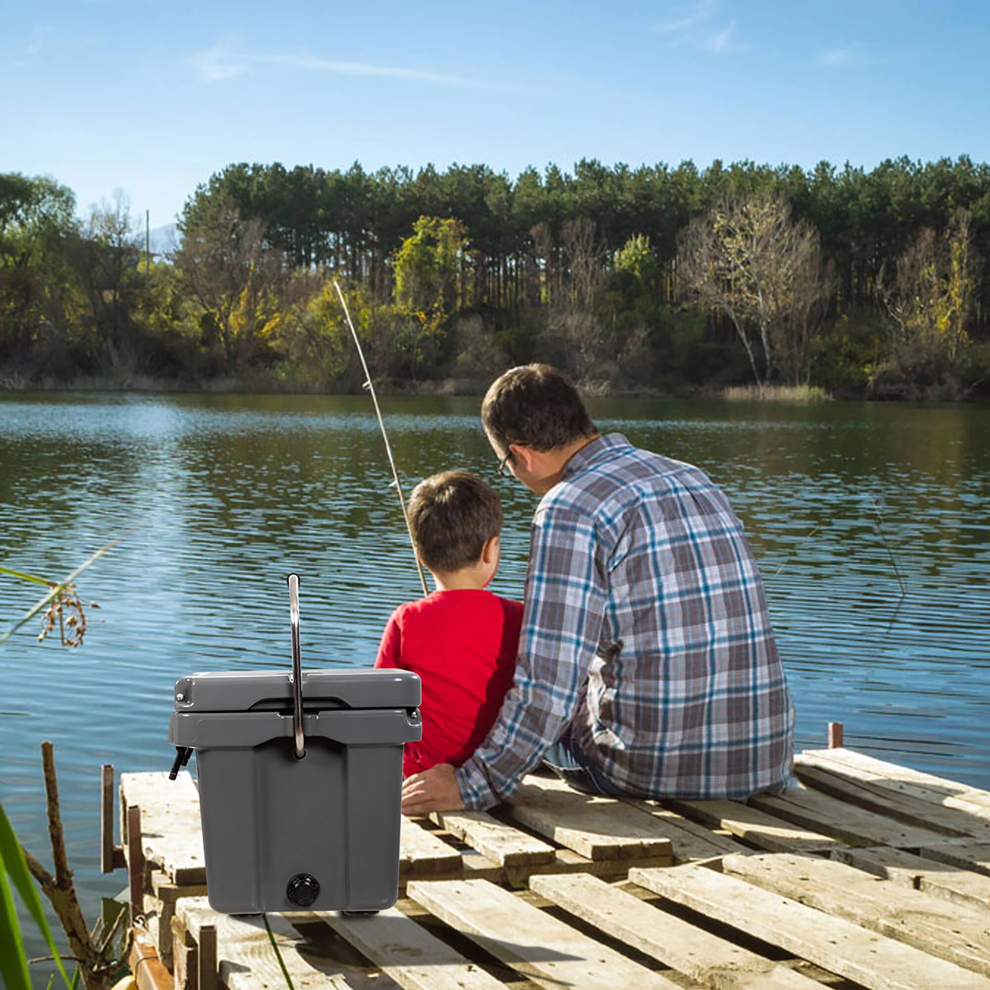 Alt View 1. Costway - Costway 16 Quart Cooler Portable Ice Chest Leak-Proof 24 Cans Ice Boxfor Camping - Gray.