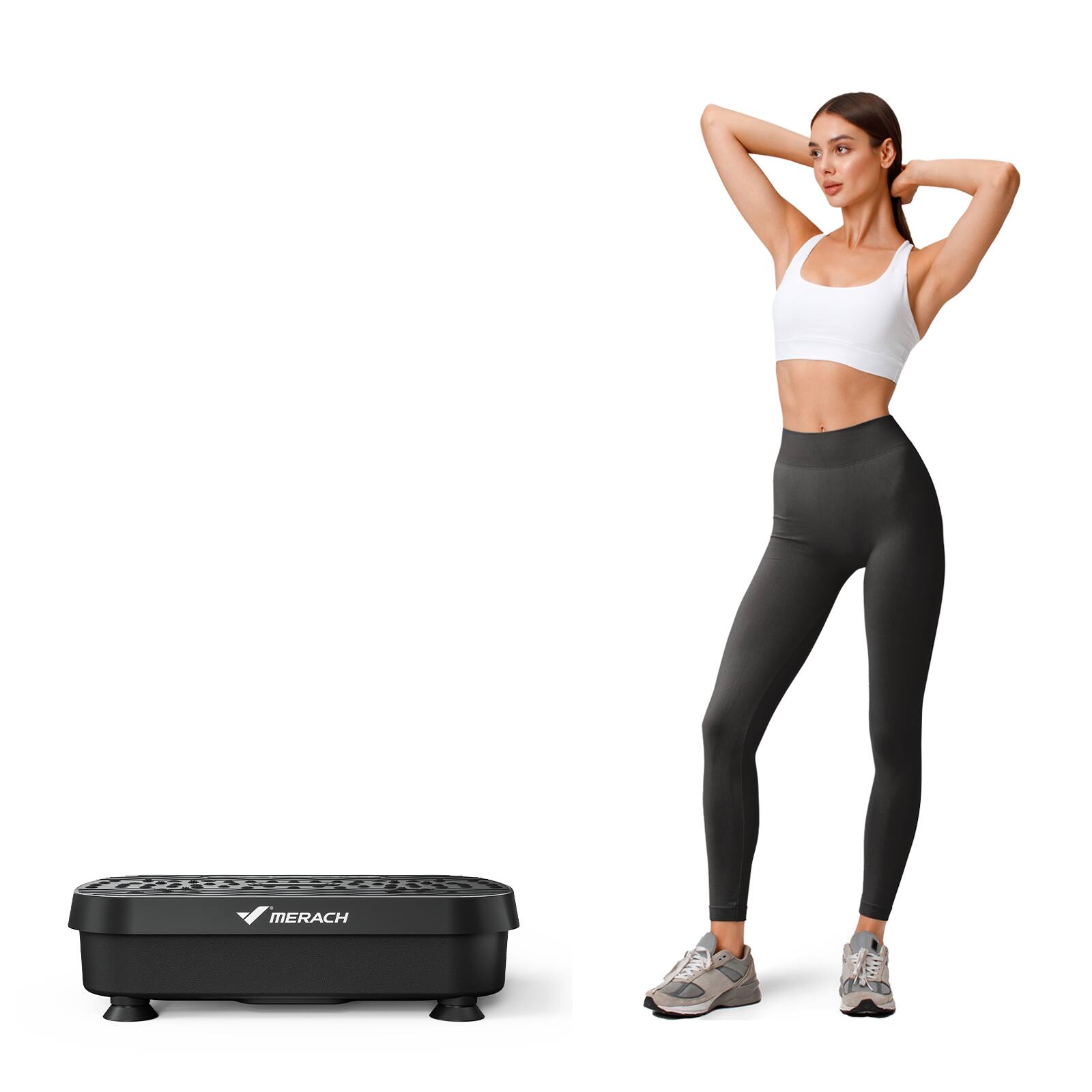 Left. MERACH - MERACH Vibration Plate with Dual Massage Modes (shiatsu & magnetic), 99 Speeds, Lymphatic Drainage for Full Body Workout - Black.
