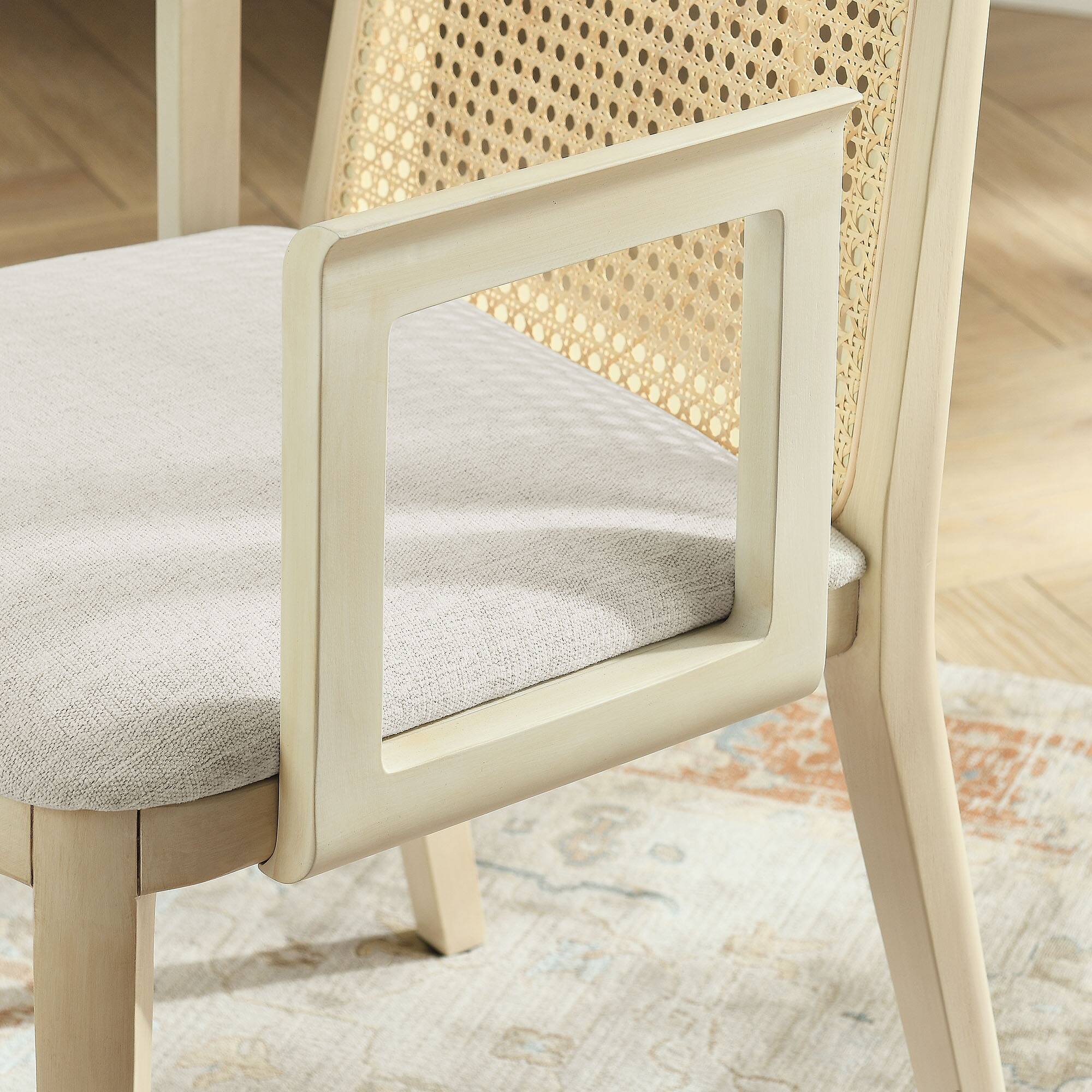 Alt View 1. Modway - Monarch Wood and Rattan Dining Armchair by Modway - Antique White Natural Heathered Weave Ivory.