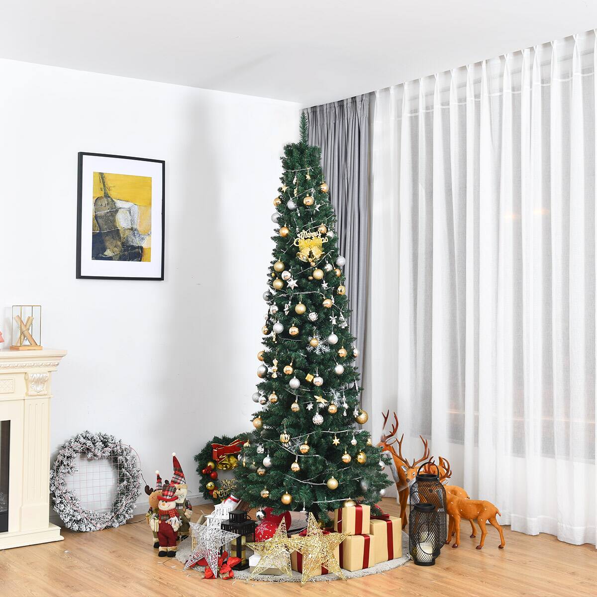 Alt View 14. Costway - 7Ft PVC Artificial Pencil Christmas Tree Slim Stand - Green.