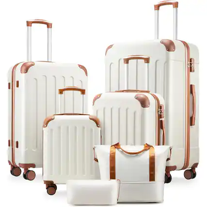 Front. LUGGEX - Luggage Sets 6 Piece Hardside Suitcase with Wheels, TSA Approved,Tote Bag, White Brown - White.