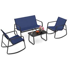 Gymax - 4 Piece Rocking Bistro Set Patio Furniture Set w/ Loveseat 2 Rocking Chairs - Navy
