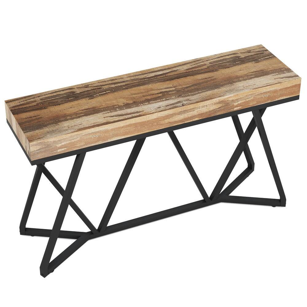 Back. Kadyn - Entryway Table, Console Sofa Table,Farmhouse Console Table, 55" Sofa Table Wood Entryway Table,Wood & Black - Brown.