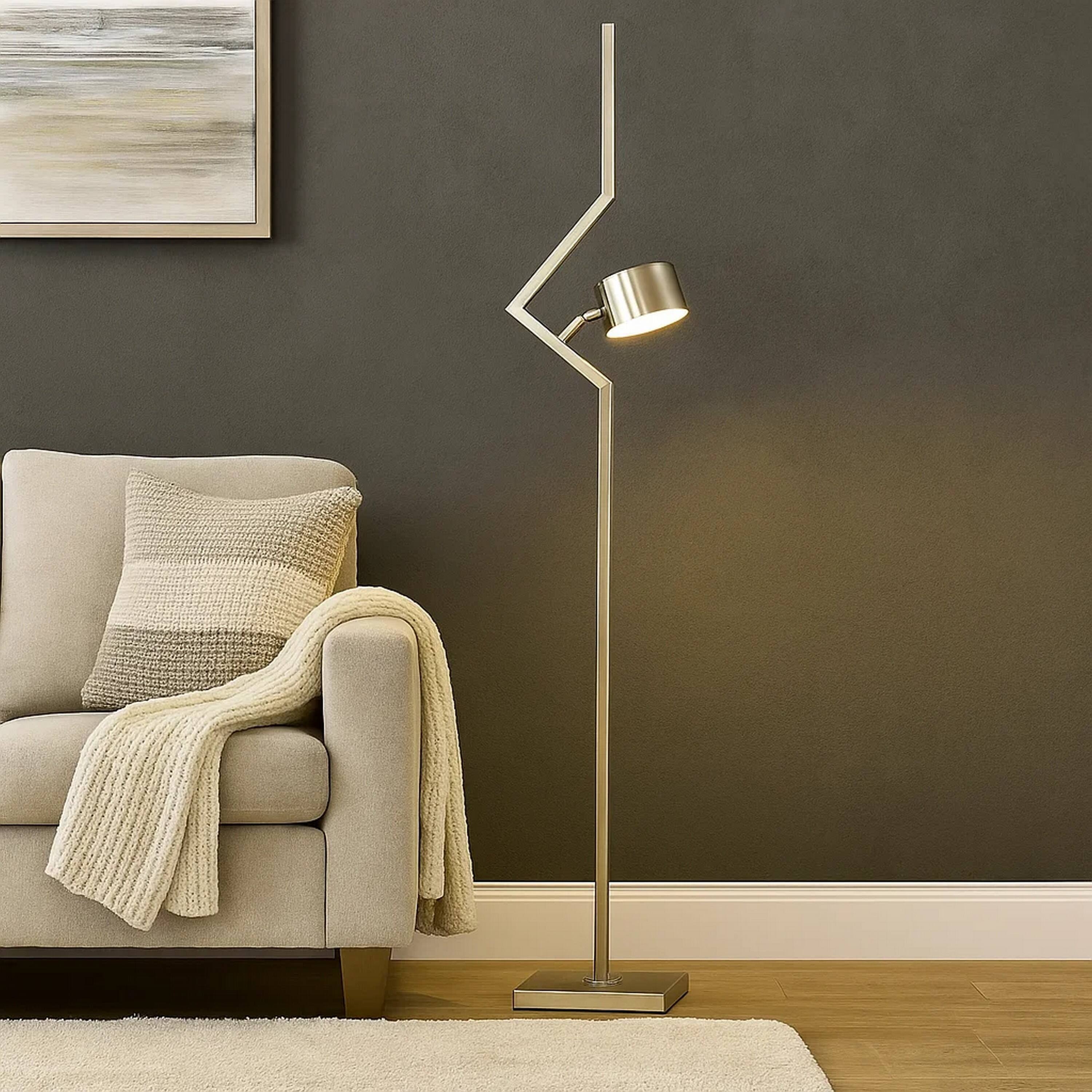 Alt View 3. Manhattan Lane - 60 Inch Floor Lamp, Metal Drum Shade, Modern Style, Square Base, Nickel.