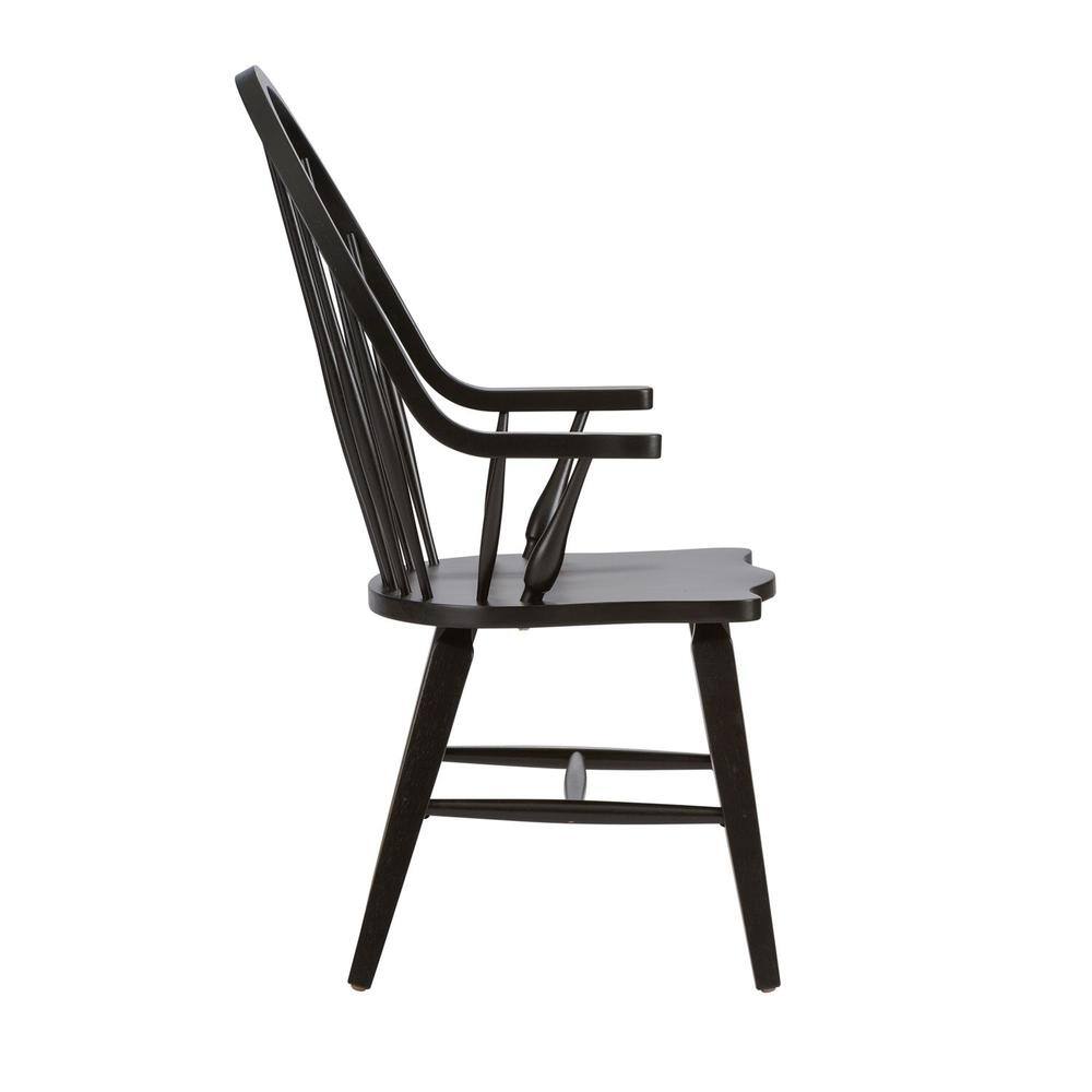 Angle. Liberty Furniture Industries - Hearthstone Ridge Windsor Back Arm Chair - Black in Tobacco - Brown.