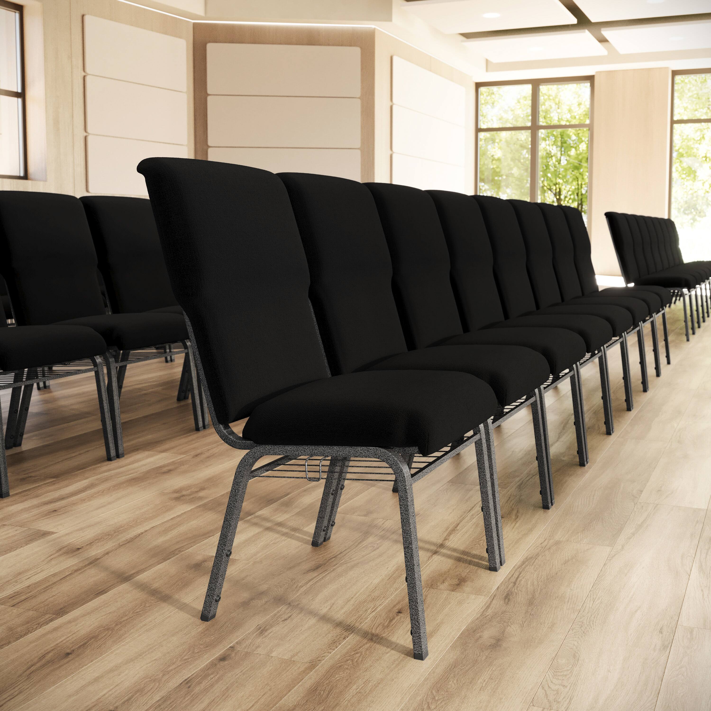 Alt View 1. Emma + Oliver - Discount Church Chair - 21 in. Wide - Black Fabric/Silver Vein Frame.