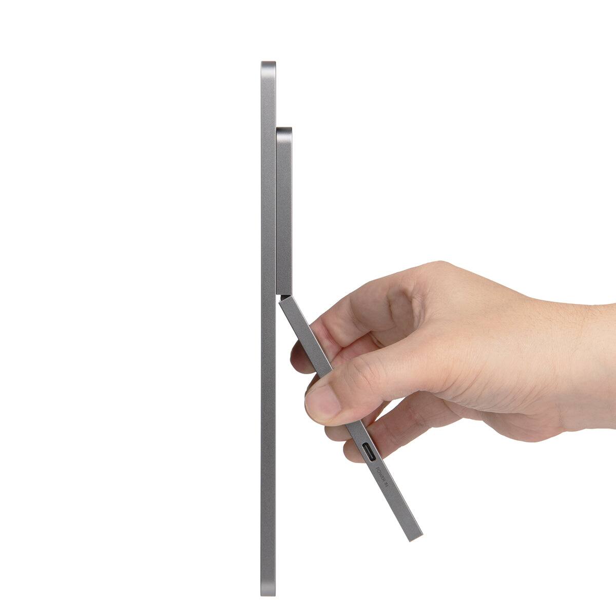 Left. SOTSU - SOTSU FlipAction Go 14" Portable Monitor, Robust, Lightweight, Tempered Glass, 1080p, USB-C or Mini-HDMI - Metallic Gray - Metallic Gray.