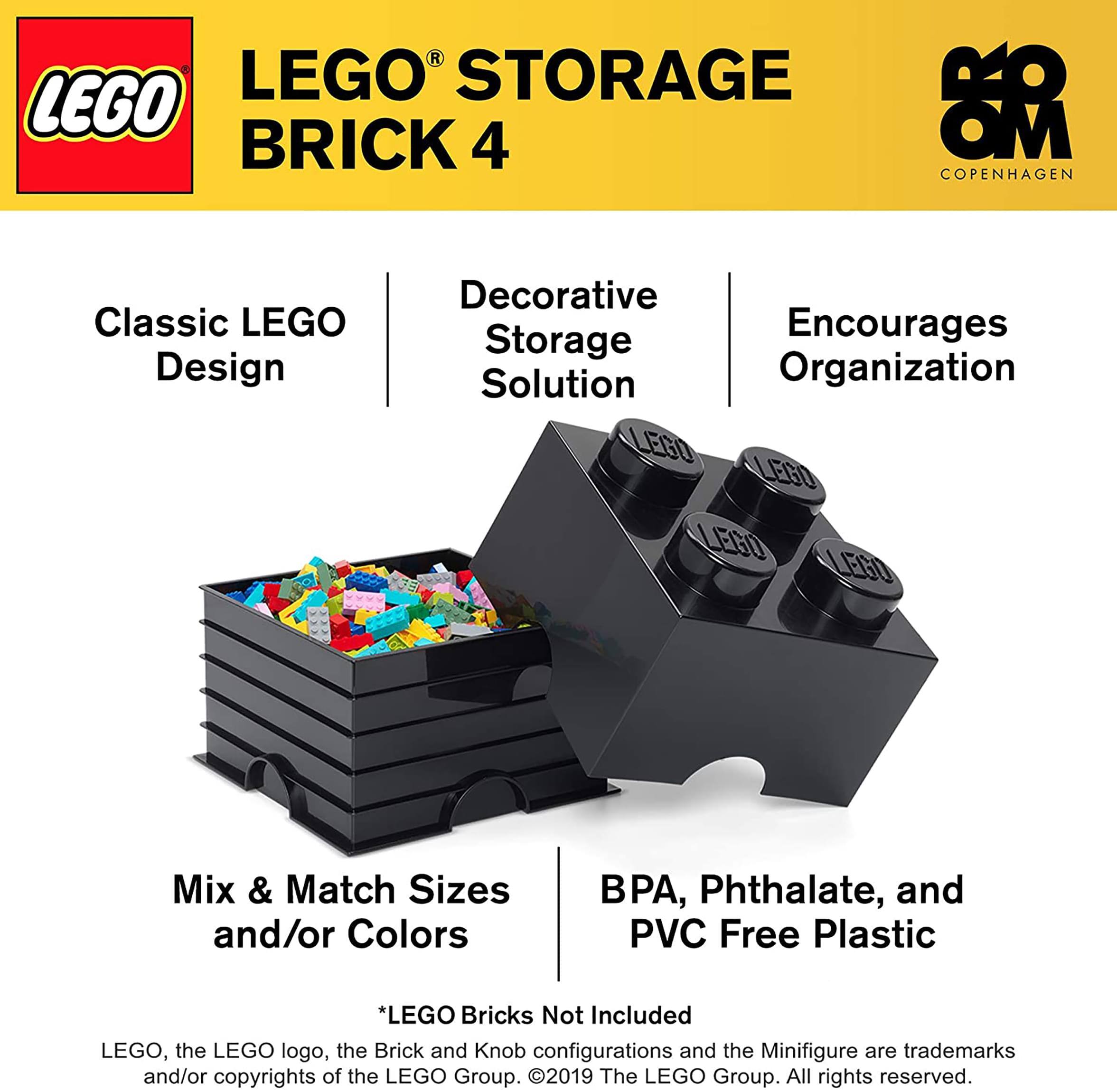 LEGO STORAGE BRICK 4

Classic LEGO Design  
Decorative Storage Solution  
Encourages Organization  

Mix & Match Sizes and/or Colors  
BPA, Phthalate, and PVC Free Plastic  

*LEGO Bricks Not Included  

LEGO, the LEGO logo, the Brick and Knob configurations and the Minifigure are trademarks and/or copyrights of the LEGO Group. ©2019 The LEGO Group. All rights reserved.