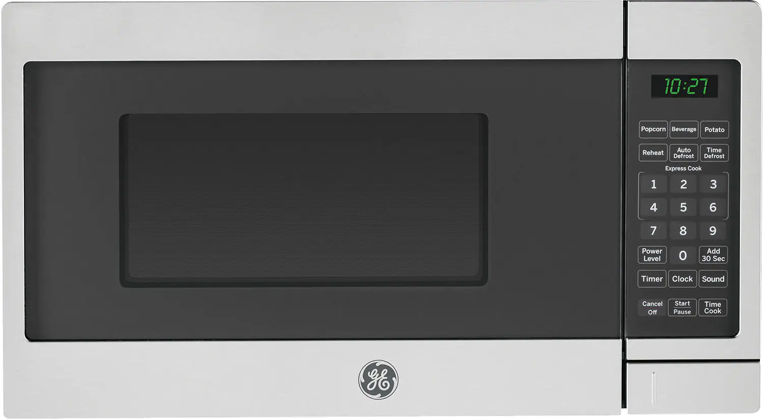 Front. GE - 0.7 Cu. Ft. Compact Microwave - Stainless Steel.