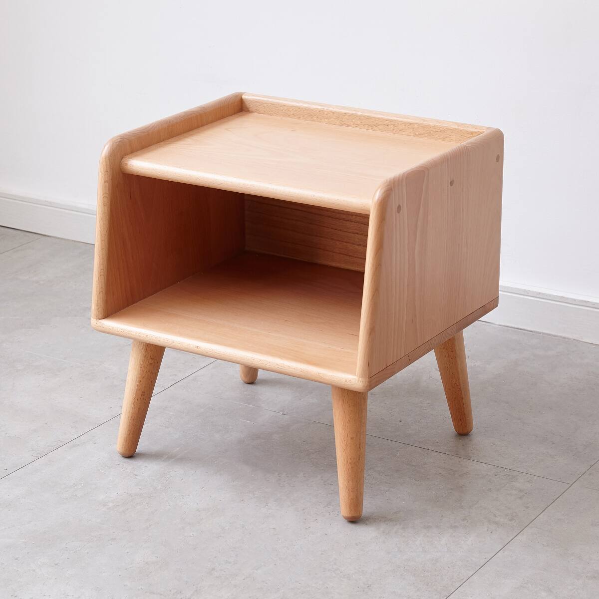 Front. Loheer - Loheer Solid Beech Wood Nightstand, Natural Wood Bedside Cabinet - Natural.
