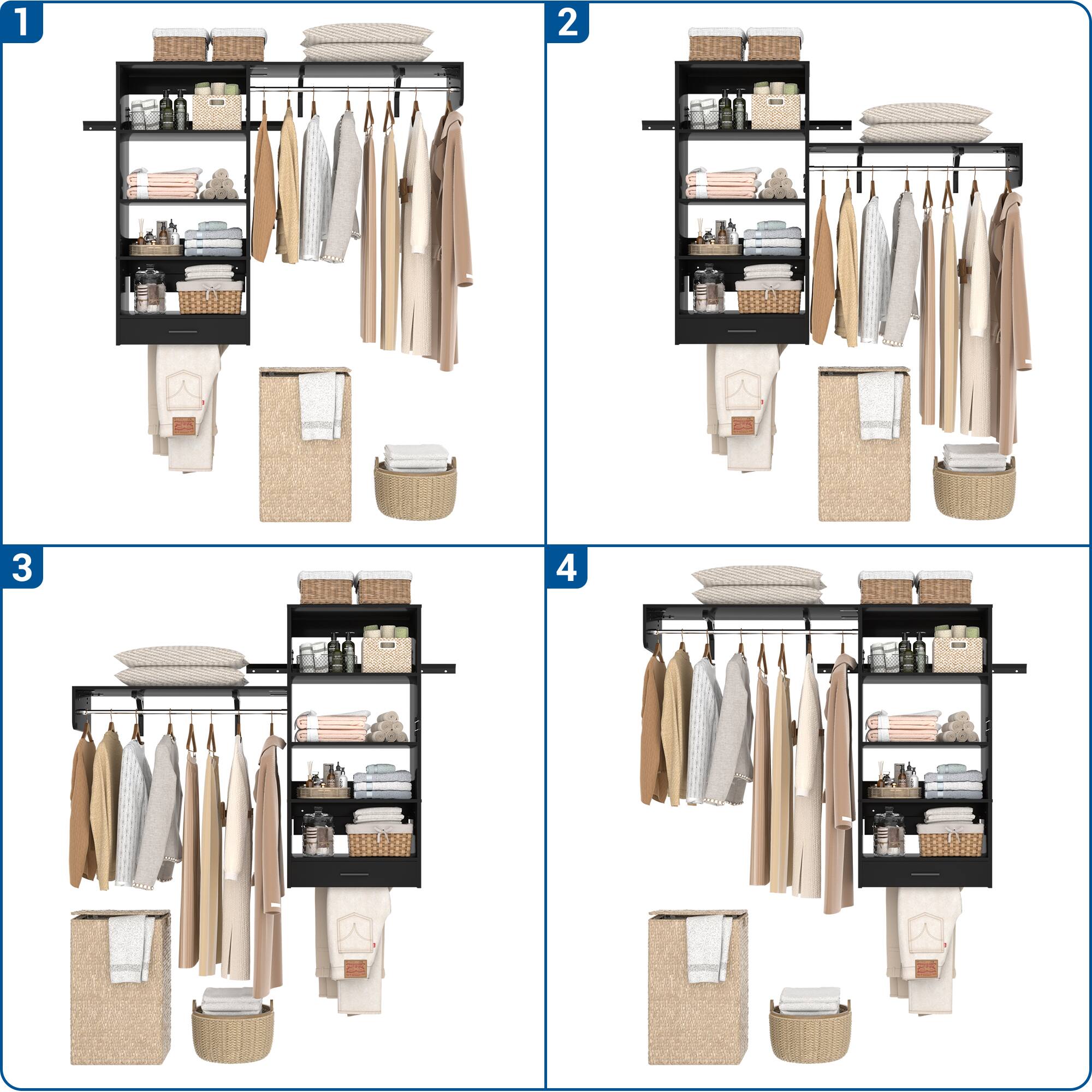 Back. Aheaplus - 5FT Reversible Wall Laundry Organizer Cabinet with Hanging Rod and Open Storage Shelves - Black.