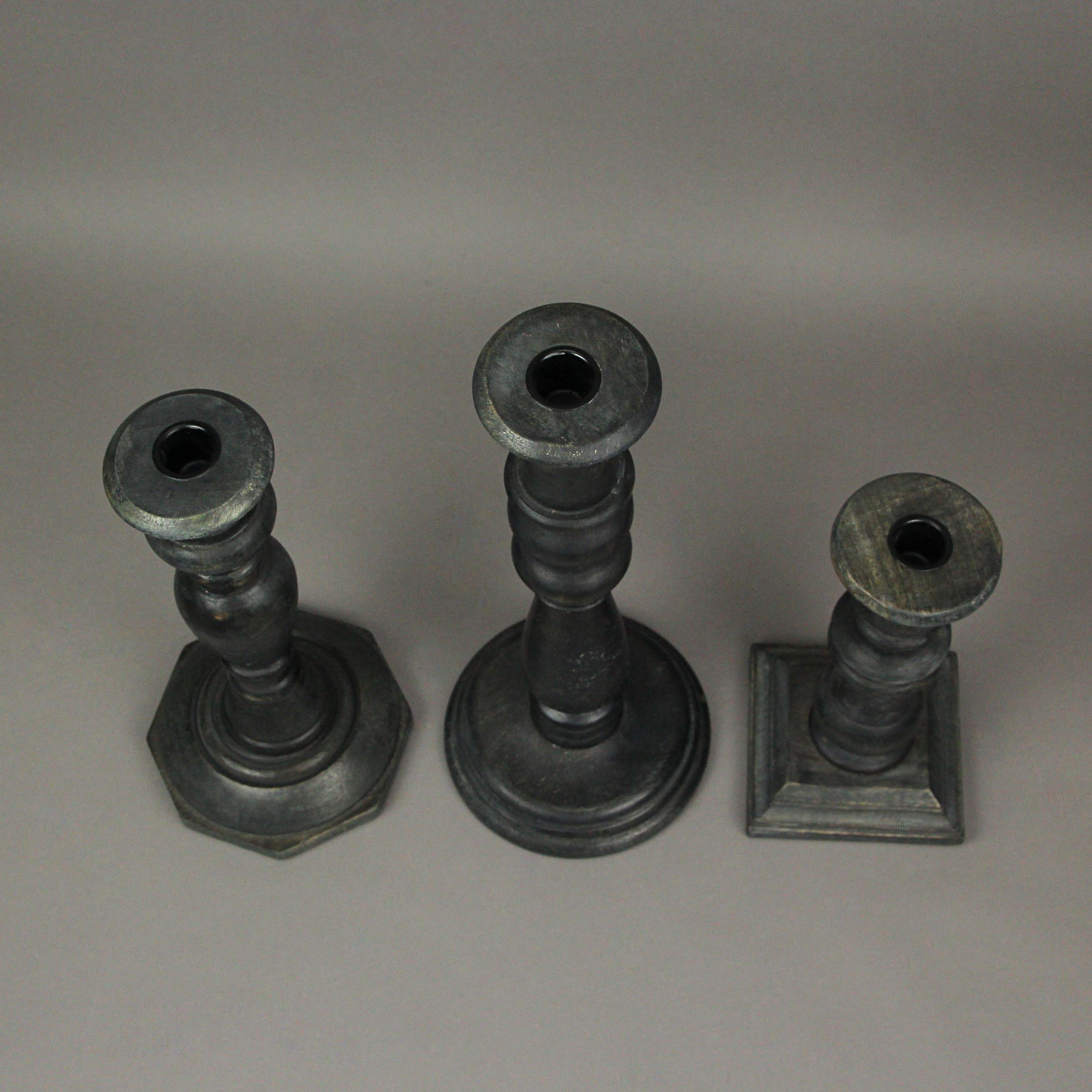 Alt View 2. Things2Die4 - Set of 3 Charcoal Wooden Candle Holder Tapers Candlestick Centerpiece Home Decor - Charcoal.