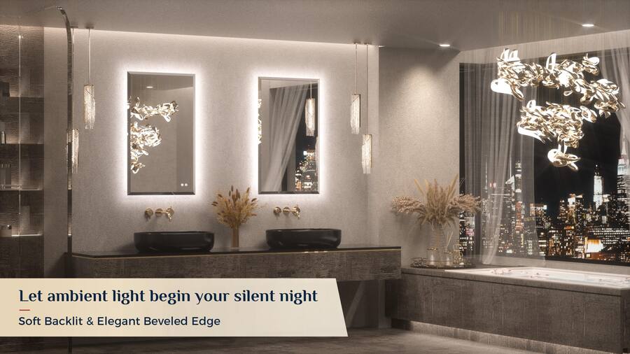 Soft Backlit METALTON Backlit Led Mirror For Bathroom Beveled Frameless With ...