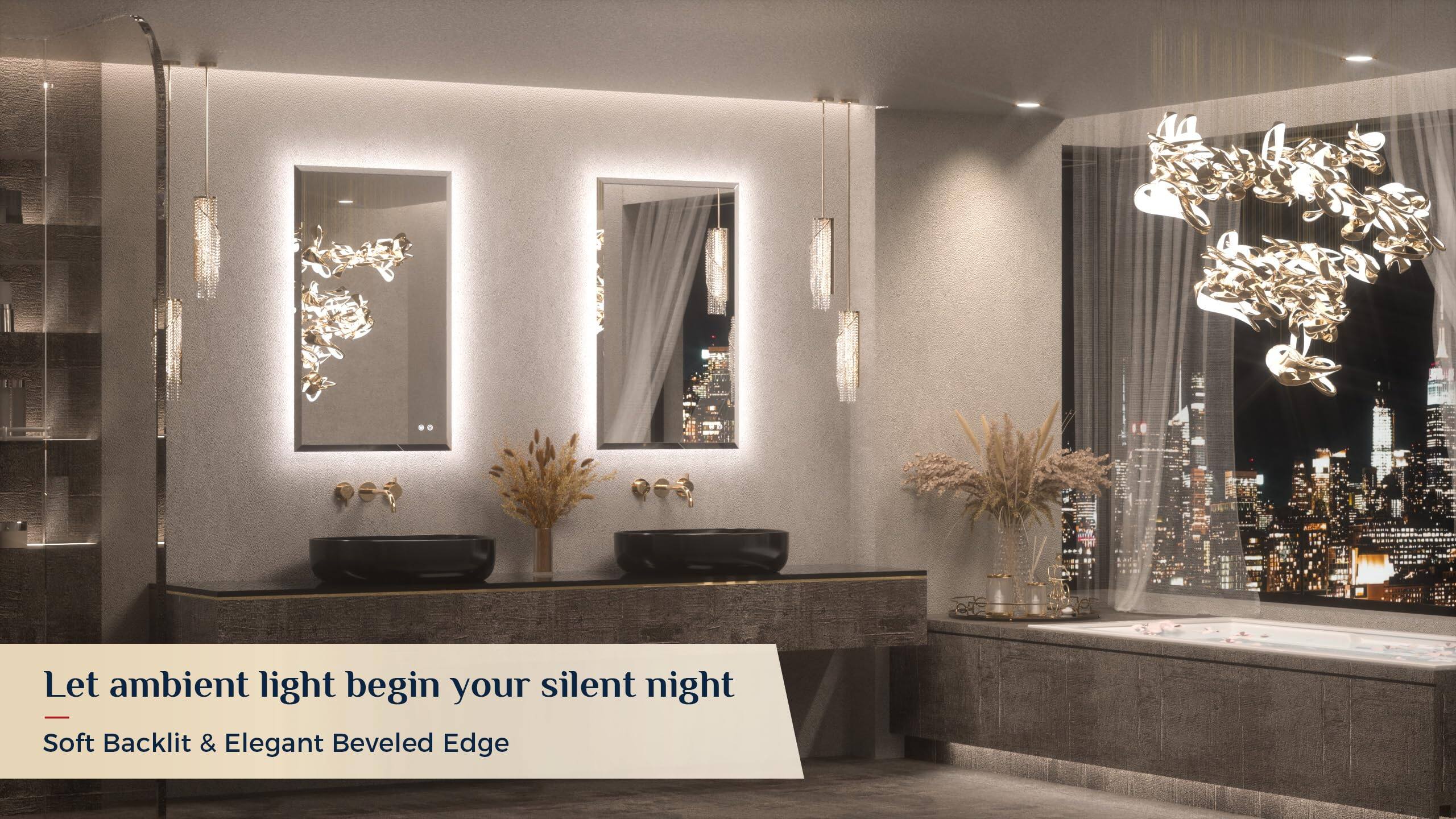 METALTON Backlit Led Mirror For Bathroom Beveled Frameless With ...