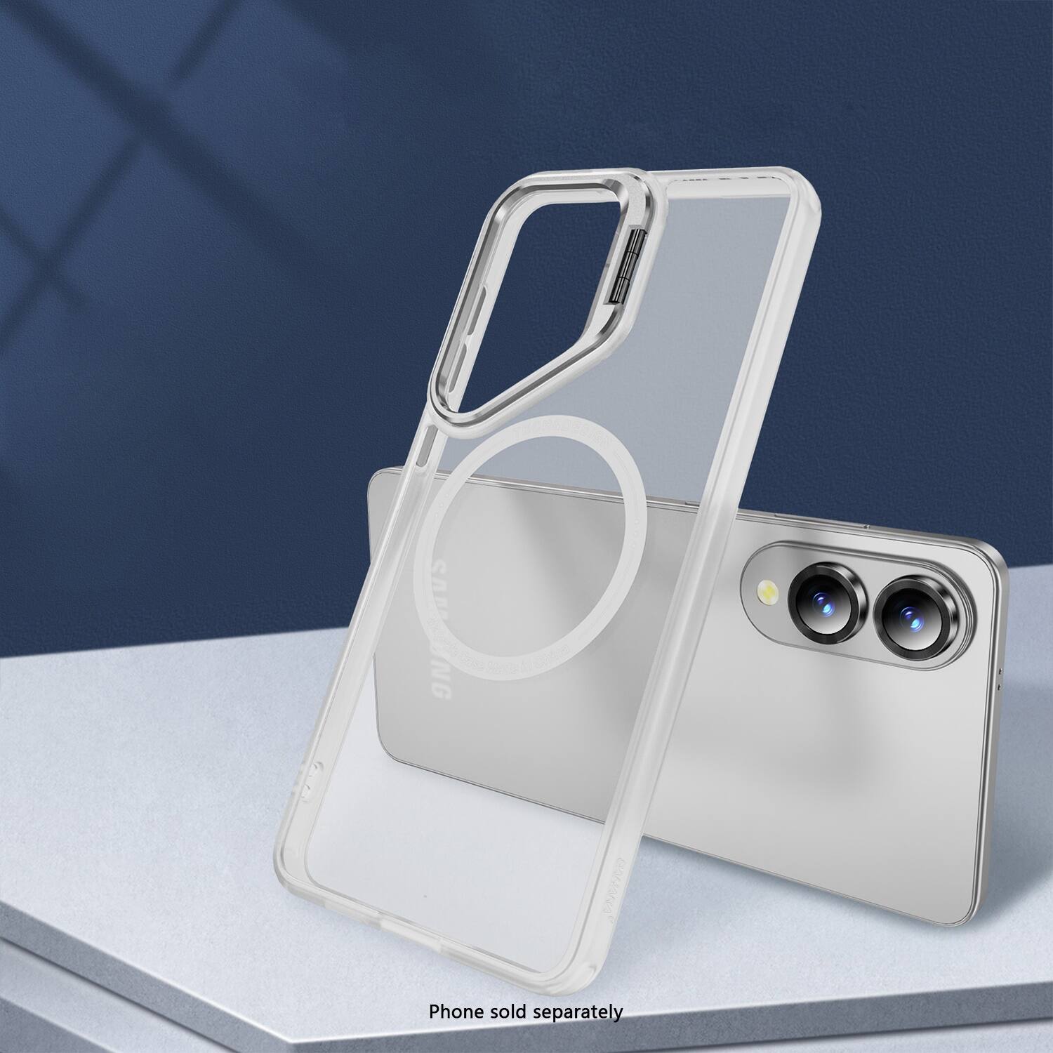 The image shows a cell phone in a case, with the case being advertised as "Phone sold separately."