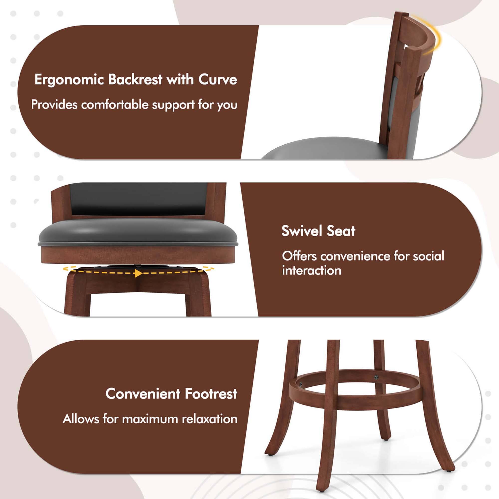 Ergonomic Backrest with Curve  
Provides comfortable support for you  

Swivel Seat  
Offers convenience for social interaction  

Convenient Footrest  
Allows for maximum relaxation