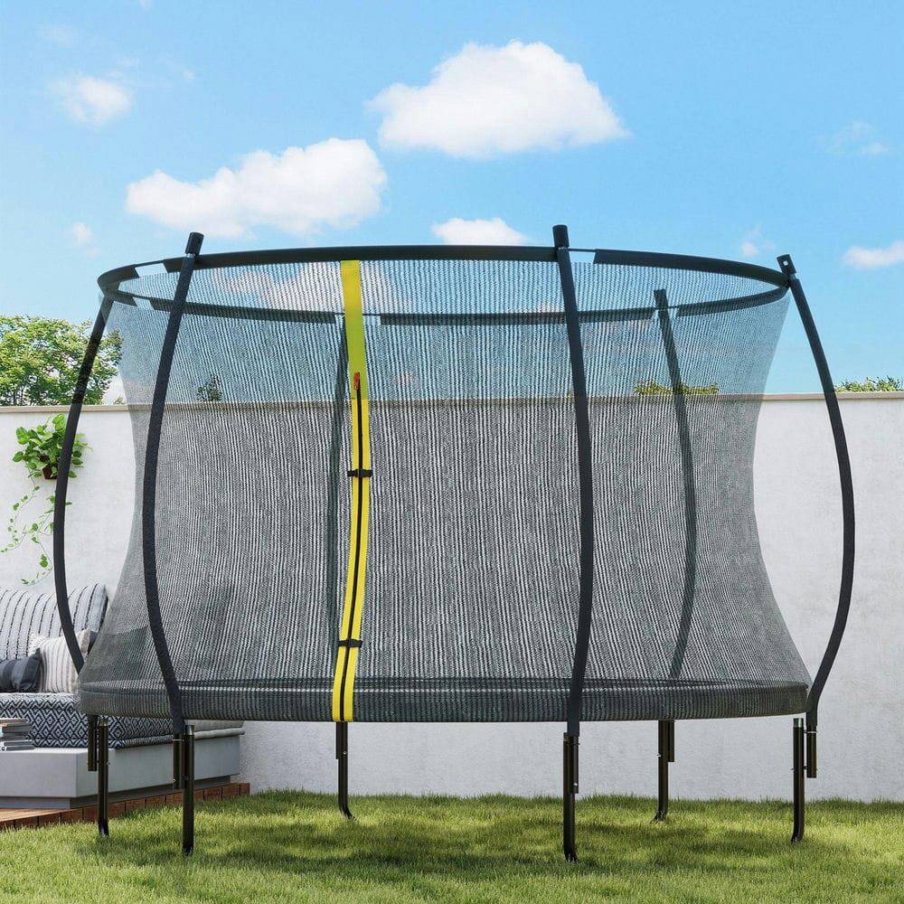 Angle. Resenkos - 10-Foot Round Outdoor Trampoline with Safety Enclosure and ASTM Certification - Black - Black.