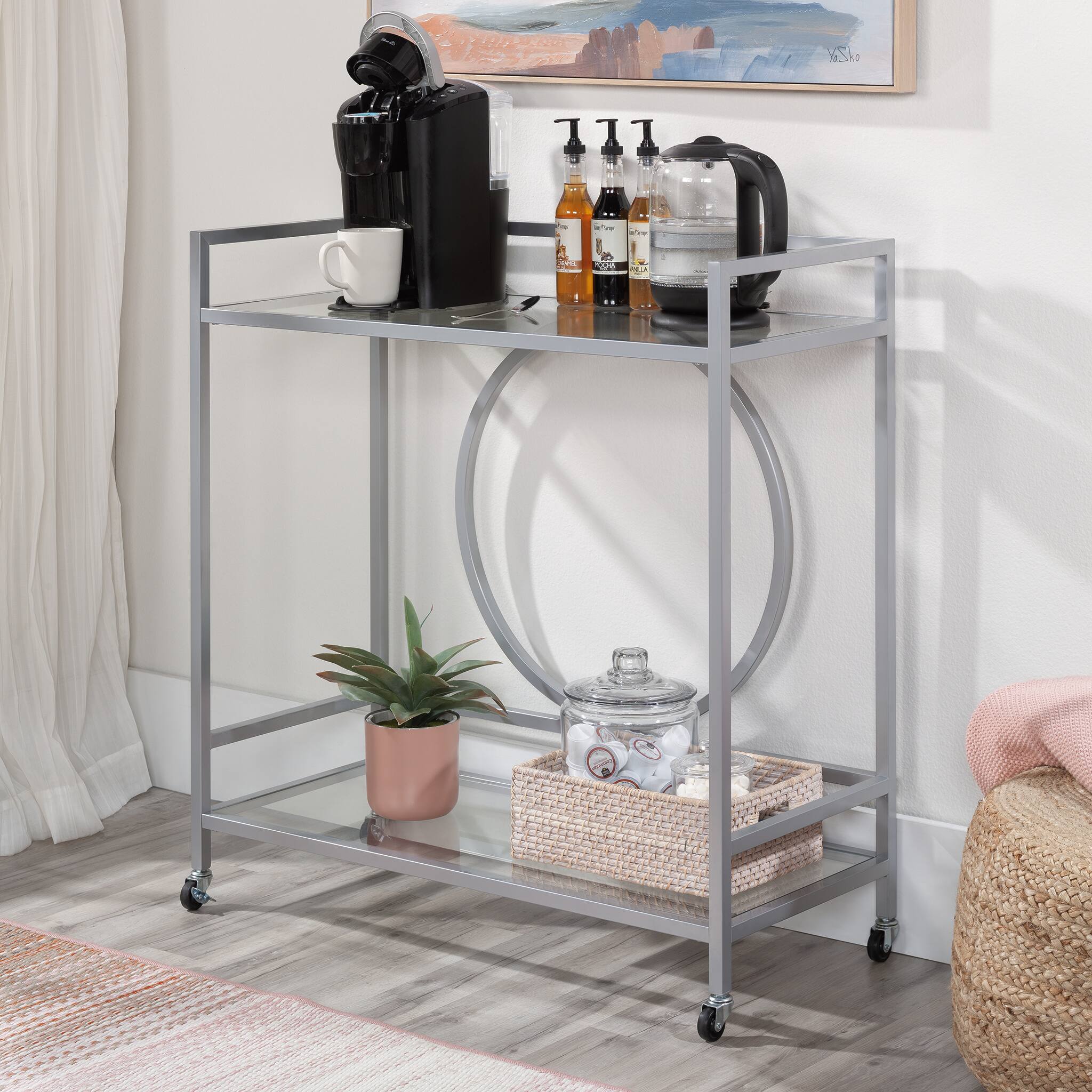 Left View: Sauder - International Lux Bar Cart - Silver