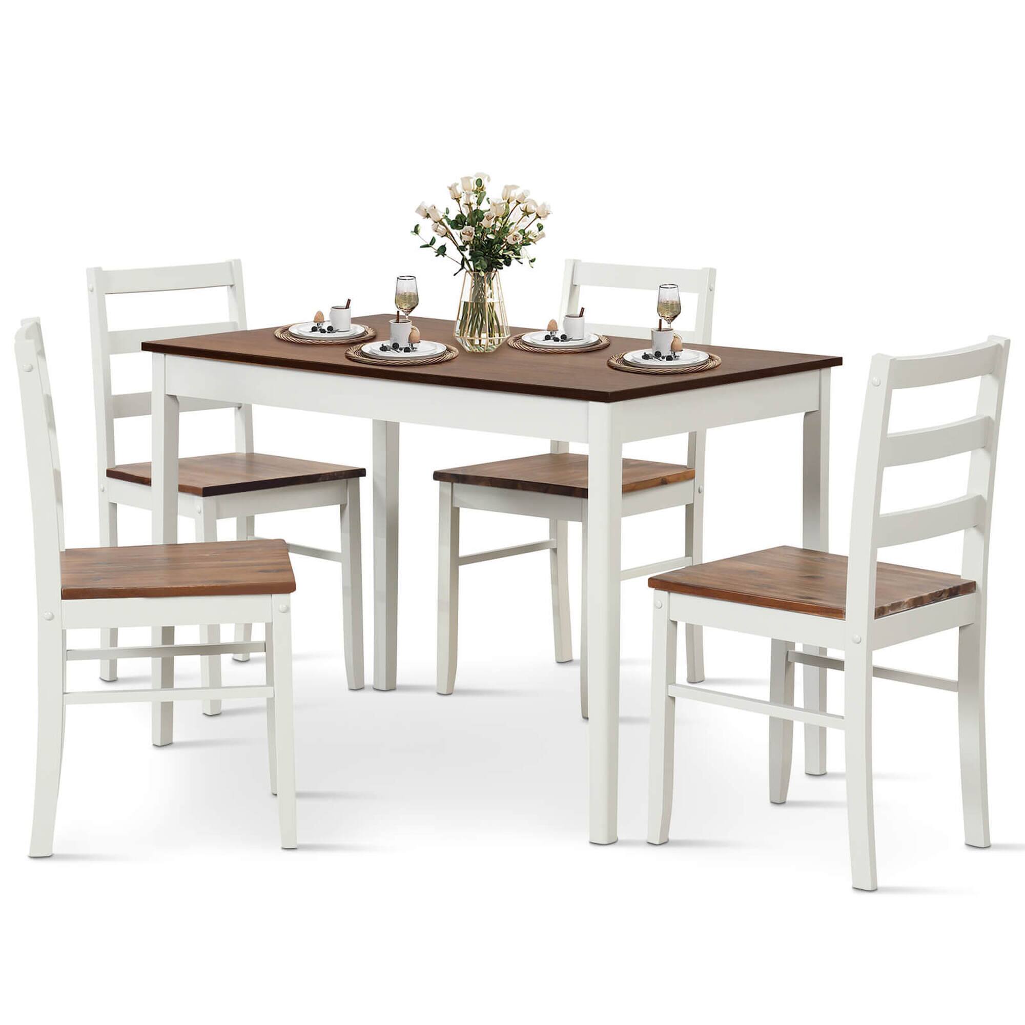 Alt View 17. Costway - 5-Piece Dining Set Solid Wood Kitchen Furniture with Rectangular Table & 4 Chairs - Coffee and White.