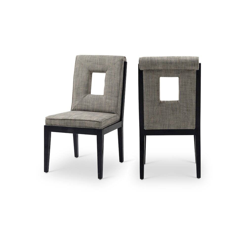 Front. Meridian Furniture - Gwendolyn Grey Linen Textured Fabric Dining Side Chair, Set of 2 - Grey.