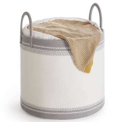 Front. Songmics Home - Laundry Hamper 90L, Laundry Basket with Handles, Laundry Bag with Lid, Cotton Rope, Drawstring, for Clothes, Blankets - Dove Gray.