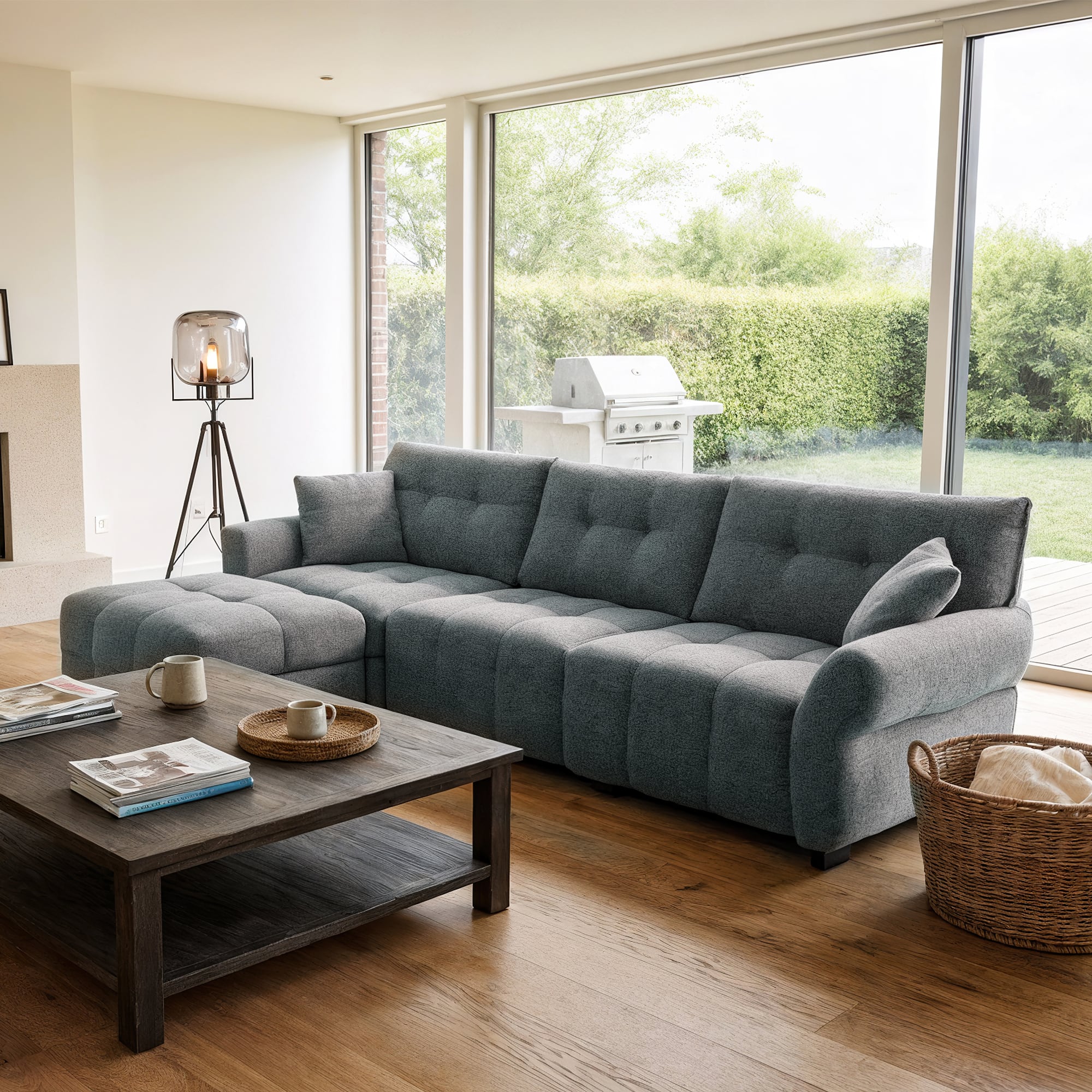 Front. Homsee - Modern L-Shaped Sectional Sofa Couch  4-Seater Living Room Furniture Comfortable Cushions Durable Wood Frame - Gray.