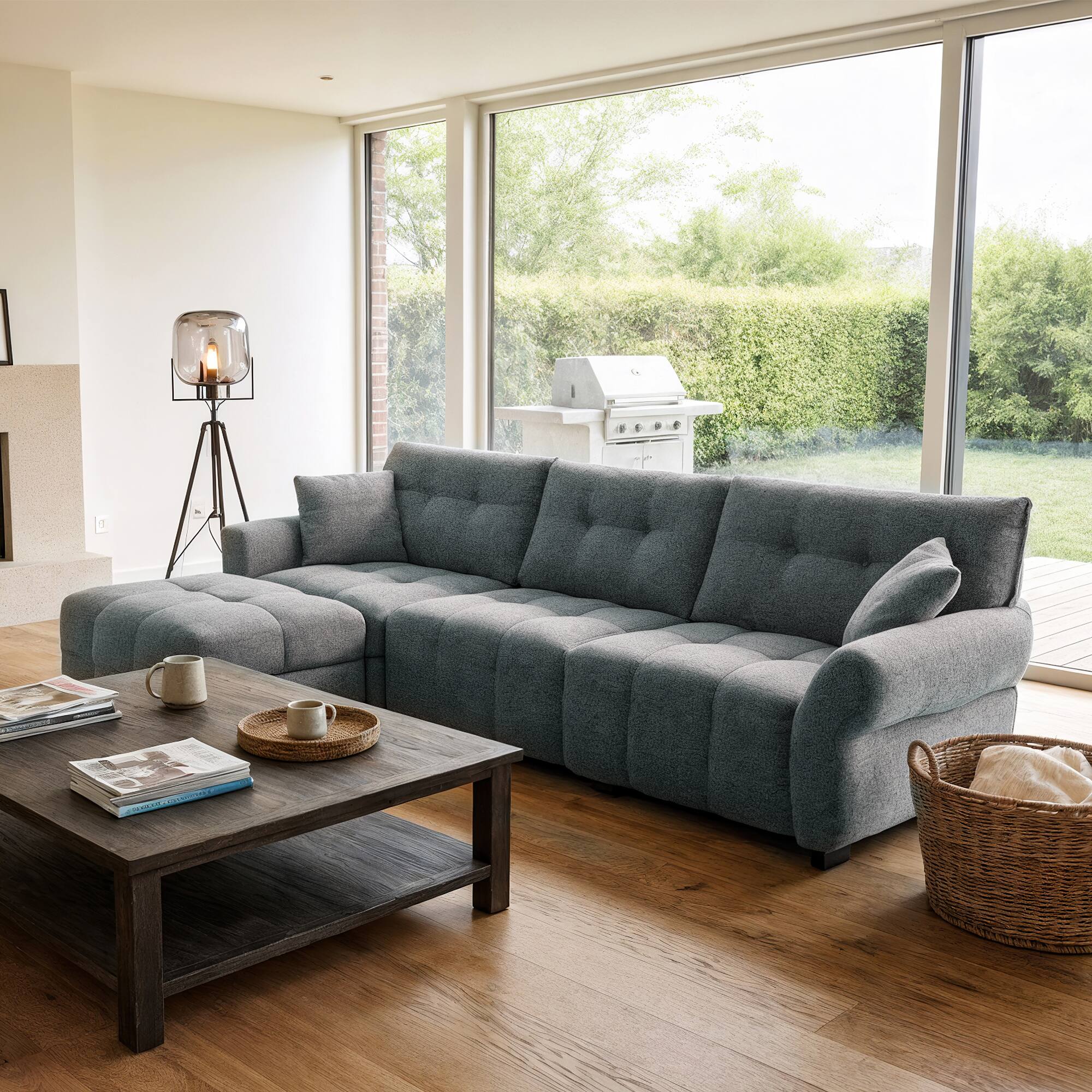 Homsee - Modern L-Shaped Sectional Sofa Couch  4-Seater Living Room Furniture Comfortable Cushions Durable Wood Frame - Gray