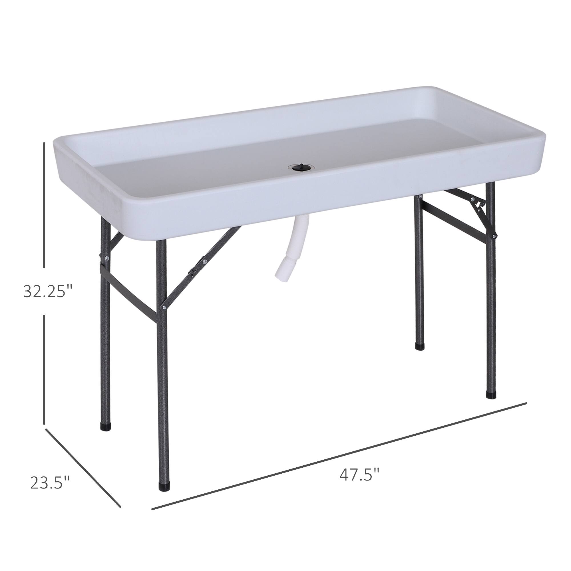 The dimensions of the sink are:

- Length: 47.5"
- Width: 32.25"
- Height: 23.5"