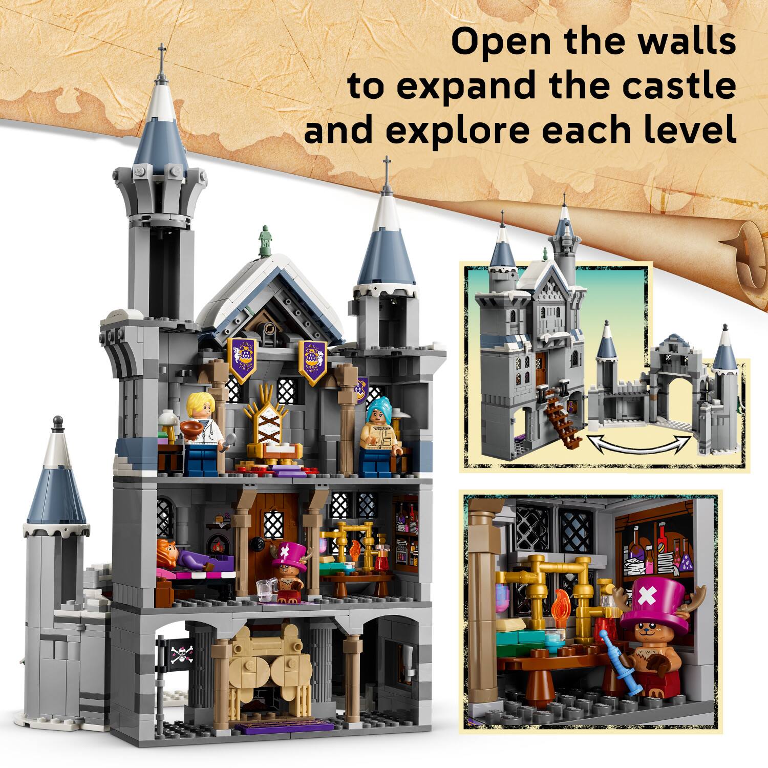 Open the walls to expand the castle and explore each level