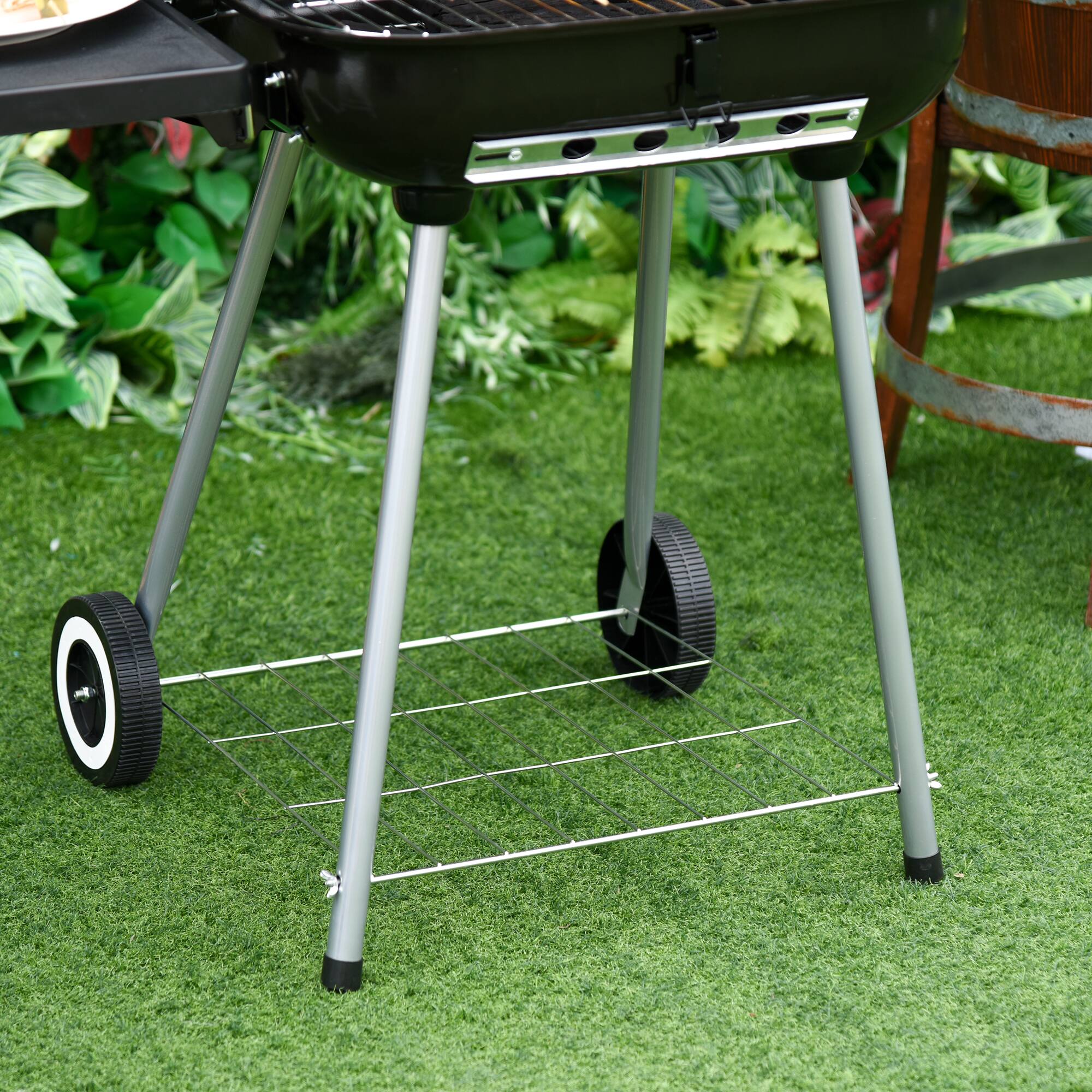 Alt View 8. Outsunny - Portable Charcoal Grill with Foldable Side Shelf and Bottom Shelf, BBQ Smoker with Wheels and Adjustable Vents on Lid - Black.