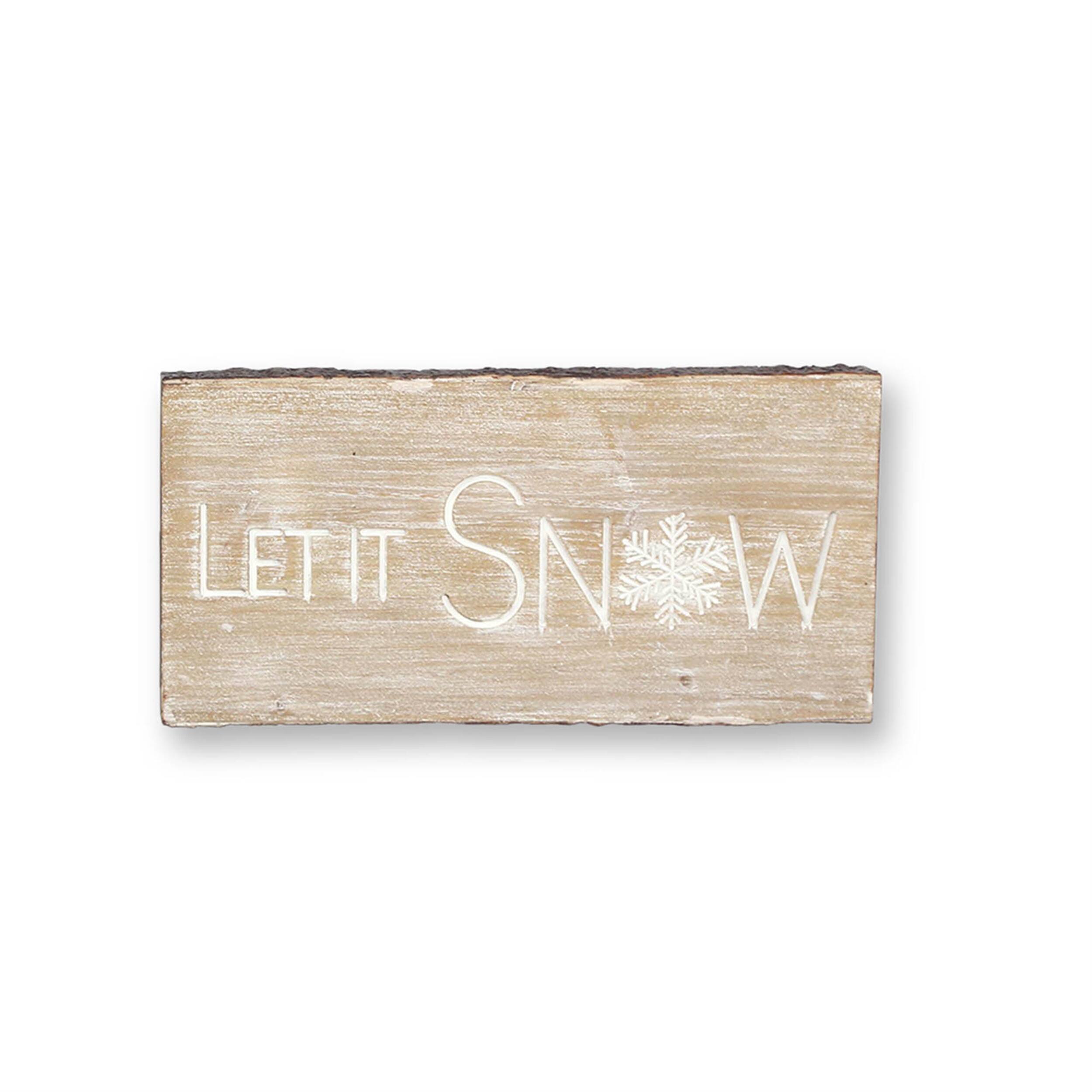 Left. BreeBe - Wood Ski and Snow Sentiment Block with White Washed Design (Set of 2) - Brown, White.