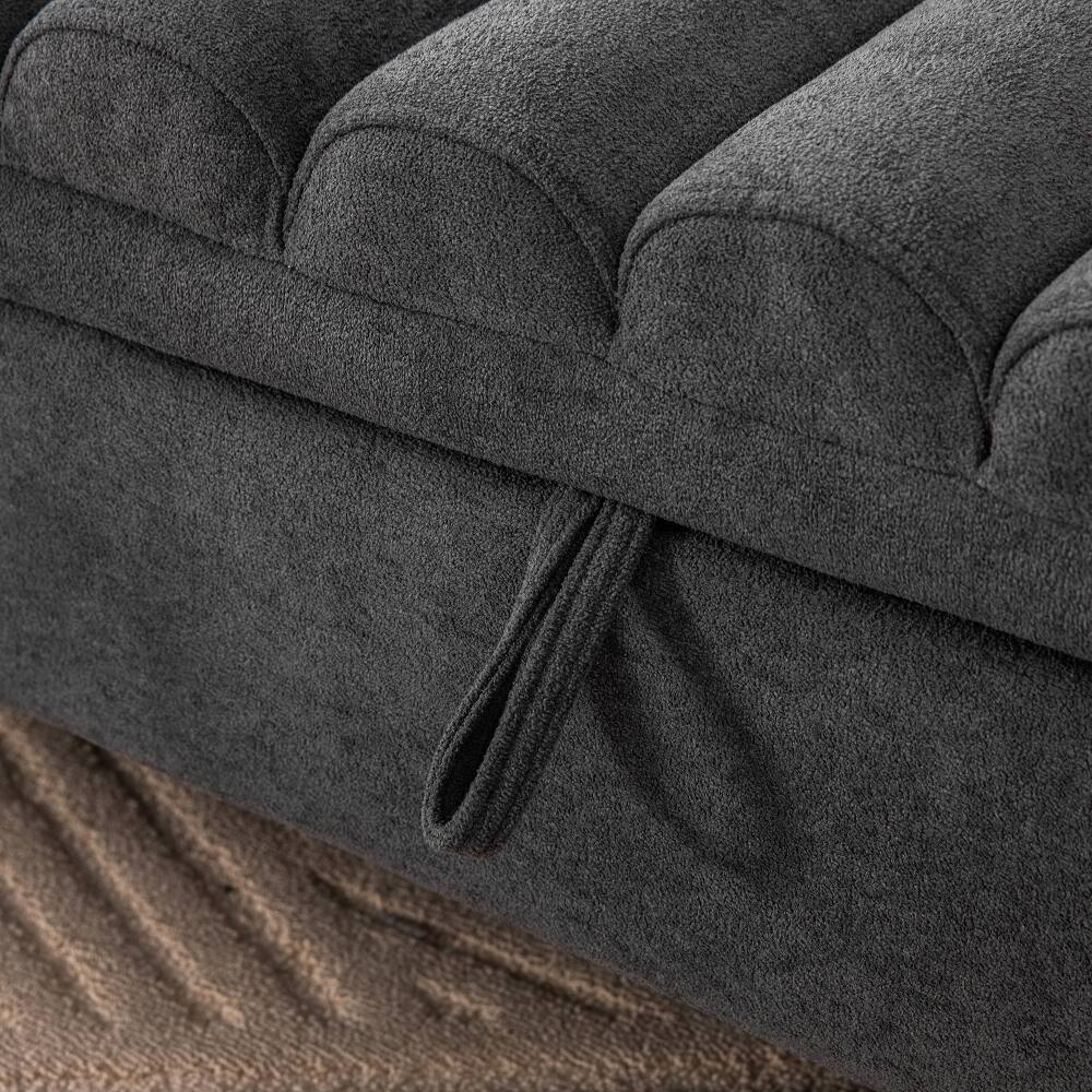 Alt View 4. Ropilly - Ropilly Modern Upholstered Storage Bench Charcoal Napped Fabric Bed End Foot Stool With Rolled Armrest - Charcoal.