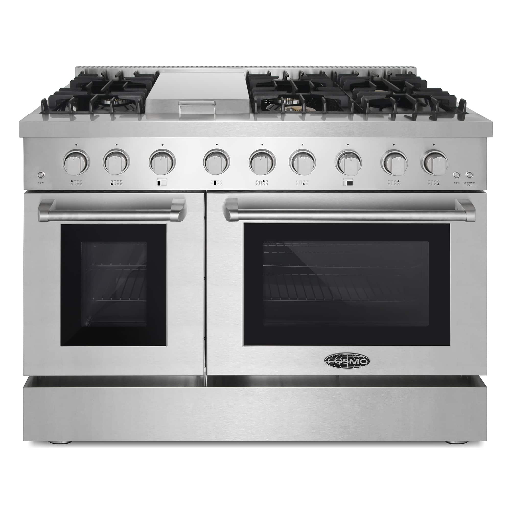 COSMO - COS-DFRL486GK 48 in. Lumin Collection 6.7 cu. ft. Double Oven Dual Fuel Range with 6 Sealed Burners, Rapid Convection - Stainless Steel