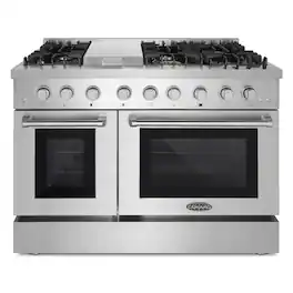 COSMO - COS-DFRL486GK 48 in. Lumin Collection 6.7 cu. ft. Double Oven Dual Fuel Range with 6 Sealed Burners, Rapid Convection - Stainless Steel