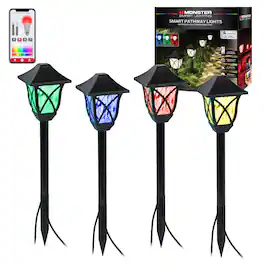 Monster - Smart 4-Pack Outdoor Pathway Lights, Multiwhite Landscape Lights, Wi-Fi App & Voice Control, Weather-Resistant - Multicolor