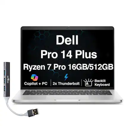 Dad: MR M00 Dell Pro 14 Plus Ryzen 7 Pro 16GB/512GB Backlit Copilot + PC 2x Thunderbolt A Keyboard - 38