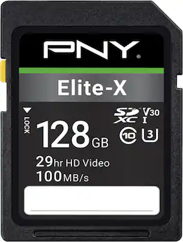 PNY - 128GB Elite-X Class 10 U3 V30 SDXC Flash Memory Card