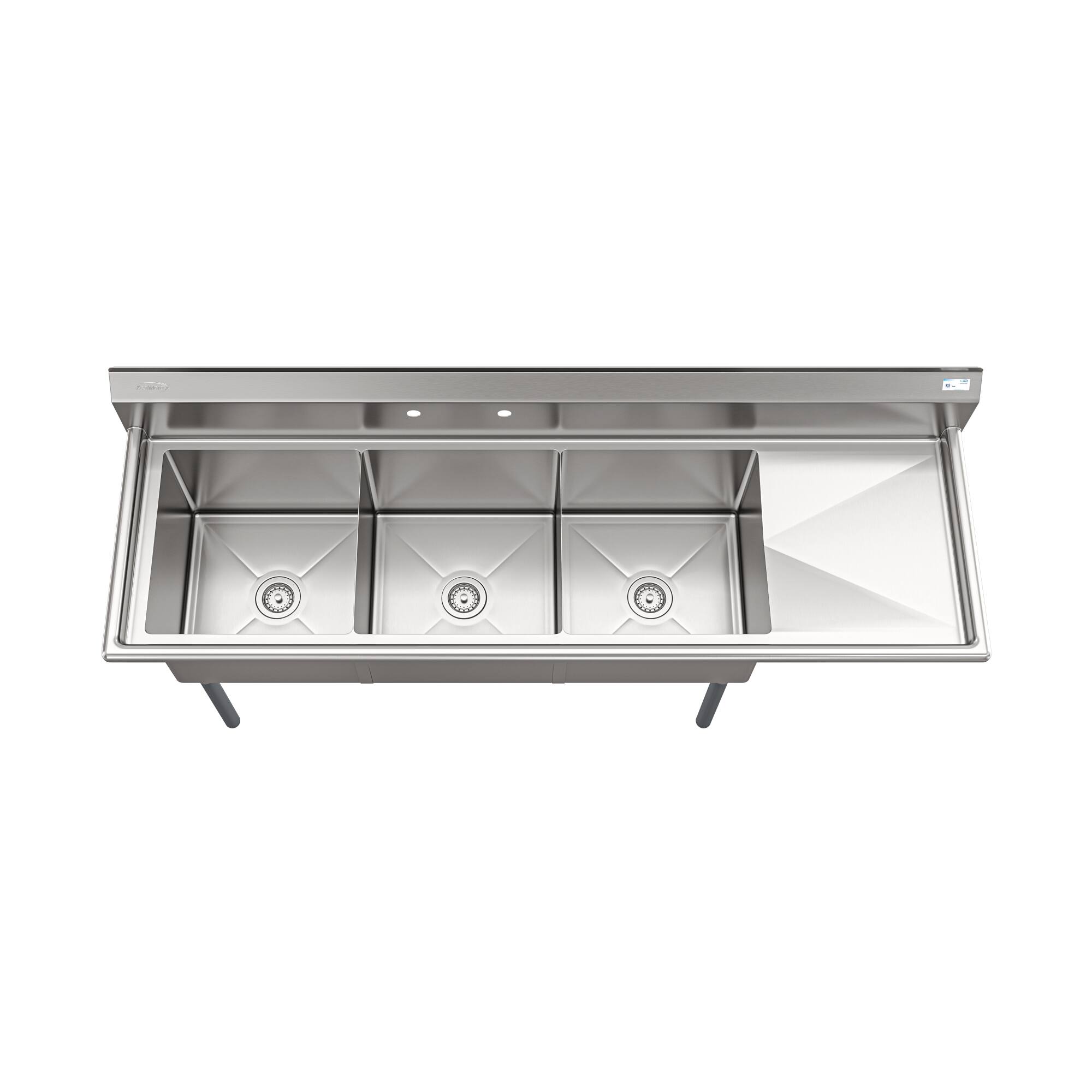 Alt View 2. Koolmore - 75 in. Three Compartment  Sink Bowl Size 18x18x14 Stainless-Steel 18 Gauge with Right Drainboard - Stainless Steel.