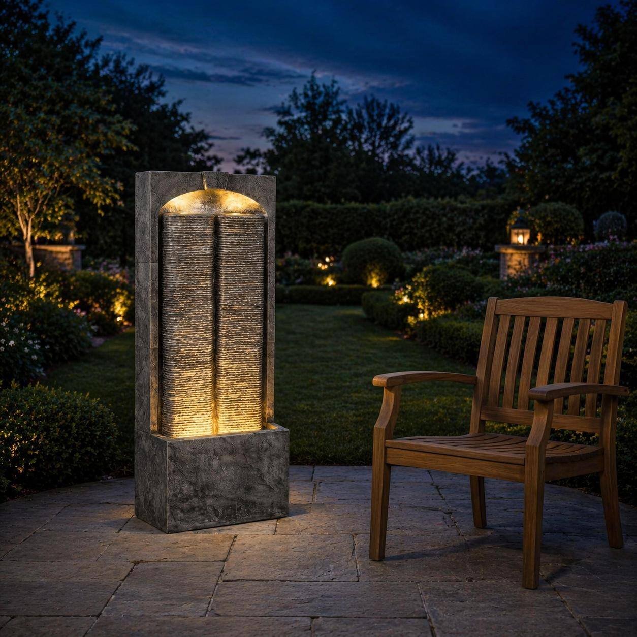 Alt View 5. RYHNUYNE - 39" H Outdoor Cascading Water Fountain with LED Lights – Resin Fiberglass Freestanding Water Feature with Quiet Pump.