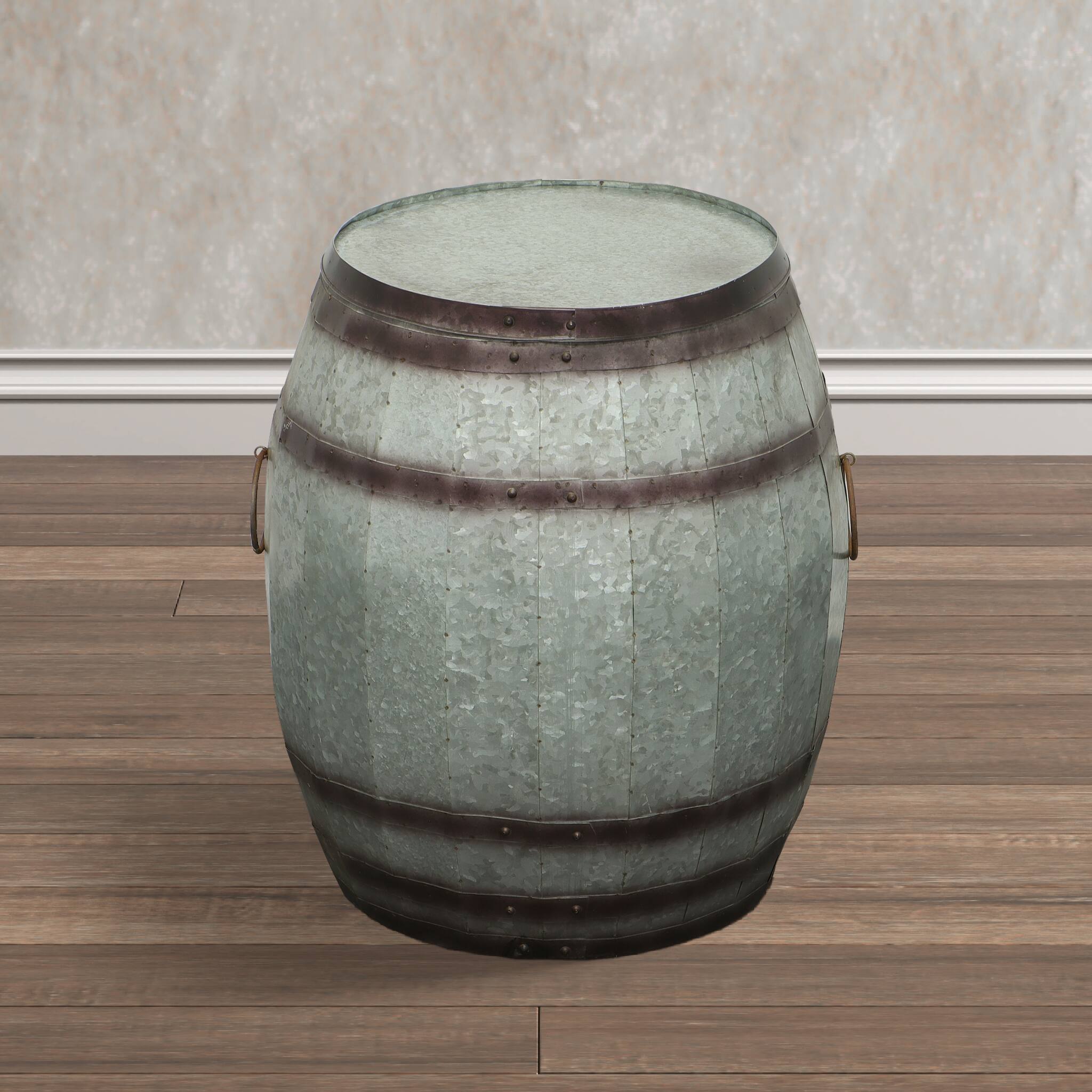 Alt View 7. Manhattan Lane - Barrel Drum Shape Storage Table with Removable Lid, Rustic Brown and Gray Metal - Brown and Gray.