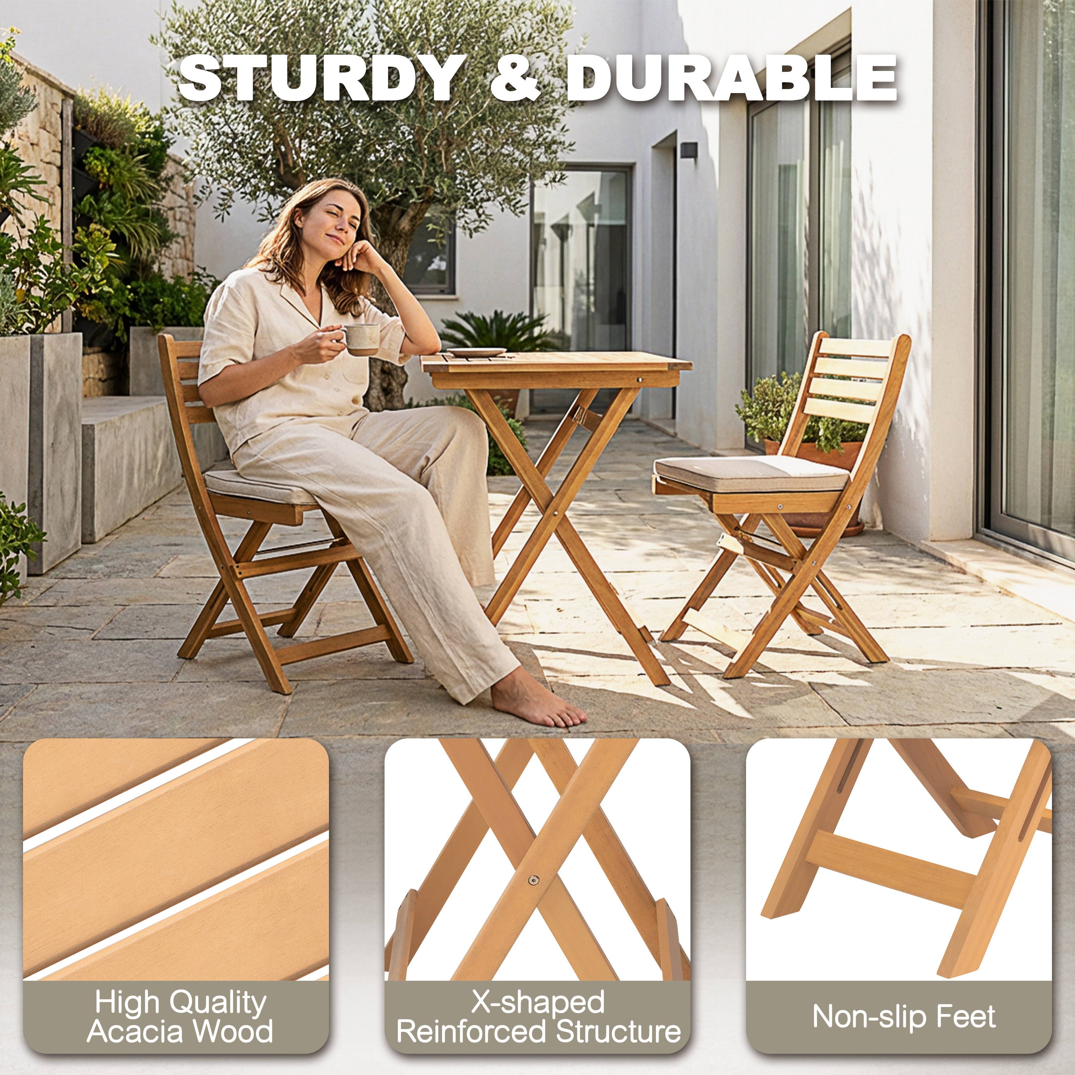 STURDY & DURABLE  
High Quality Acacia Wood  
X-shaped Reinforced Structure  
Non-slip Feet